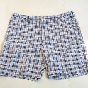 Mens Izod Golf X-Treme Function Blue/Gray/White Plaid Shorts 9" Inseam Size 42